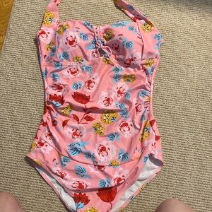 Maternity One Piece bathing suit- fun pink floral halter tie top